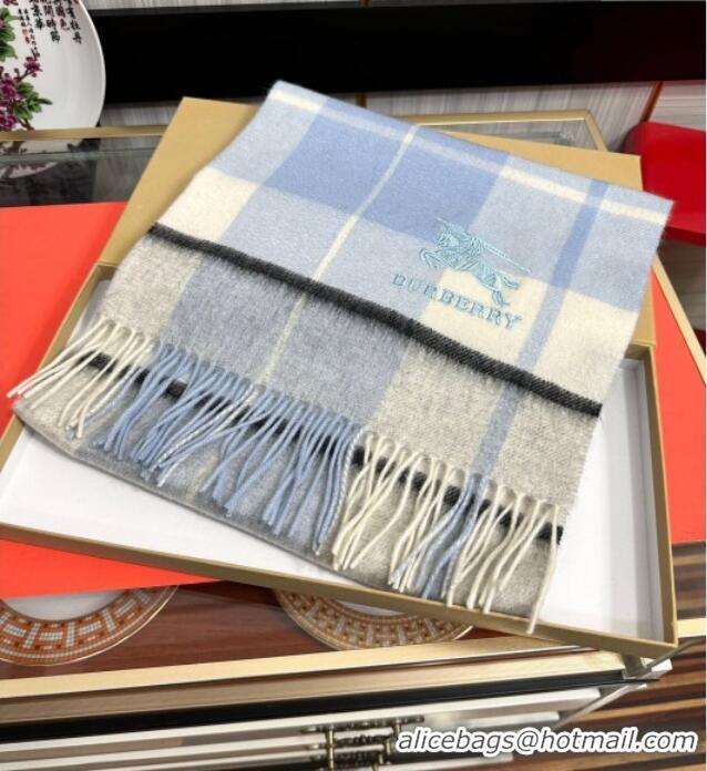 New Fashion Burberry Check Cashmere Long Scarf 32x180 082114 Light Blue 2024