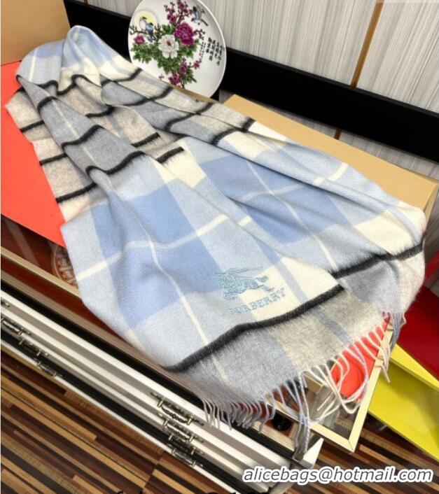 New Fashion Burberry Check Cashmere Long Scarf 32x180 082114 Light Blue 2024