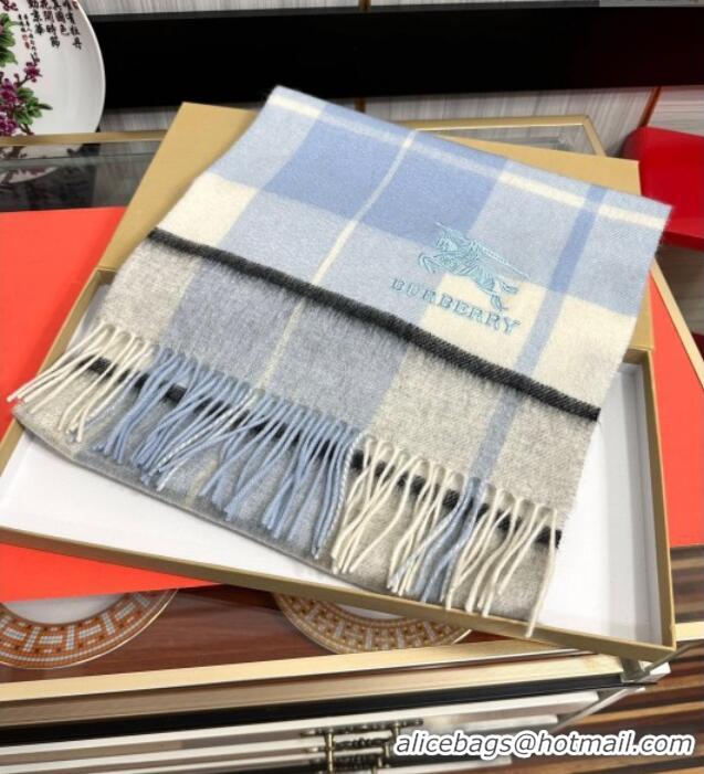 New Fashion Burberry Check Cashmere Long Scarf 32x180 082114 Light Blue 2024