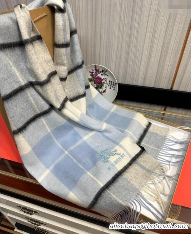 New Fashion Burberry Check Cashmere Long Scarf 32x180 082114 Light Blue 2024