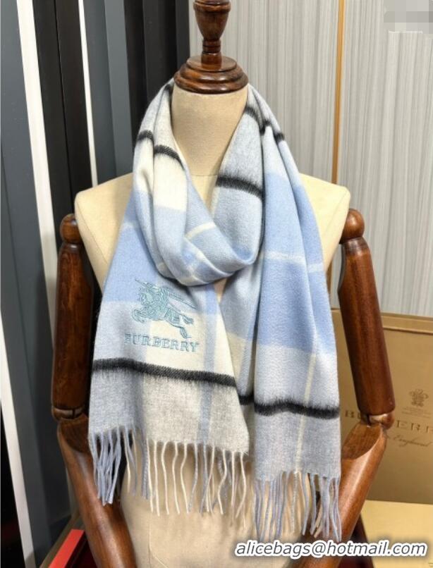 New Fashion Burberry Check Cashmere Long Scarf 32x180 082114 Light Blue 2024