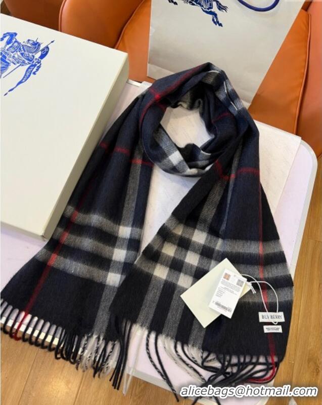 Well Crafted Burberry Check Cashmere Scarf B112511 Deep Blue 2024 Top Quality