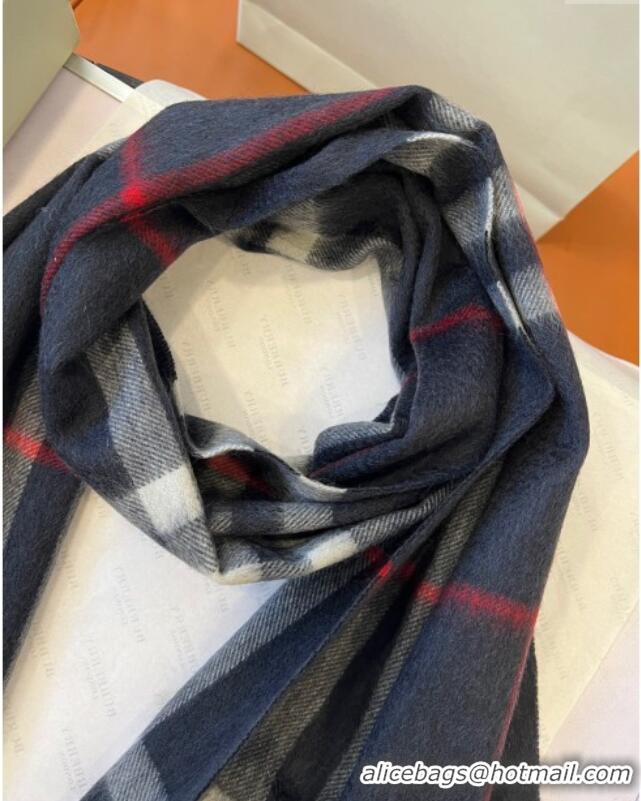 Well Crafted Burberry Check Cashmere Scarf B112511 Deep Blue 2024 Top Quality