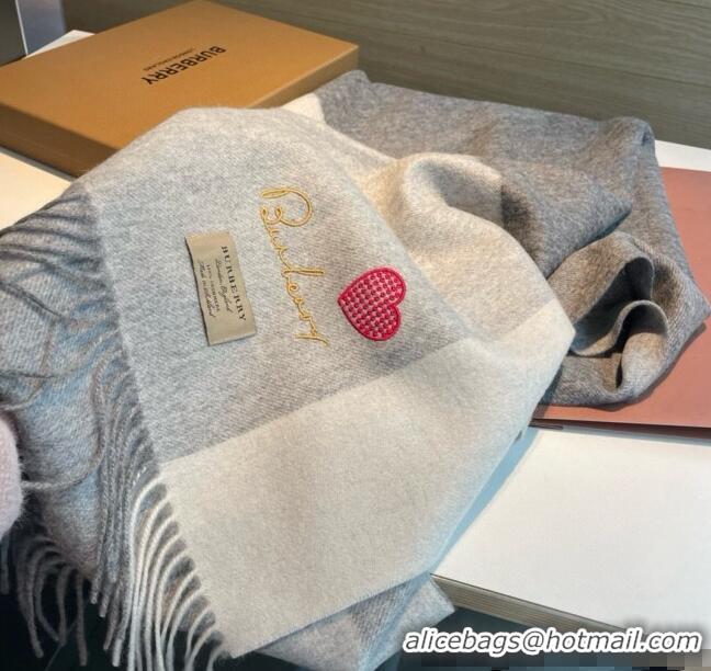 Best Quality Burberry Heart Cashmere Long Scarf 70x200cm 1128 Grey 2024 