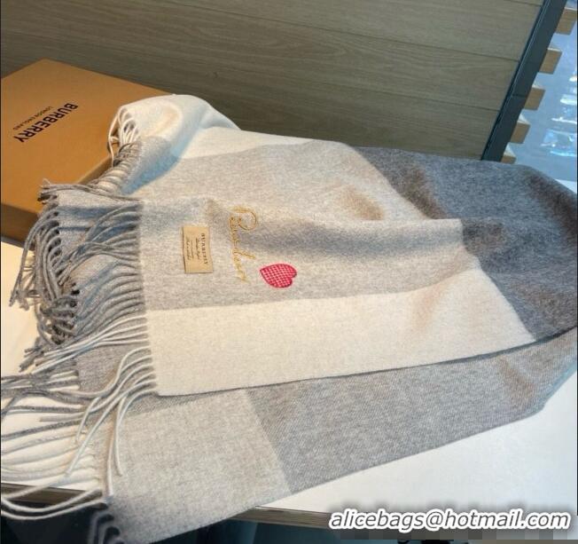 Best Quality Burberry Heart Cashmere Long Scarf 70x200cm 1128 Grey 2024 