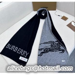 Famous Brand Burberry Equestrian Knight Cashmere Long Scarf 30x180cm 1128 Grey/Black 2024