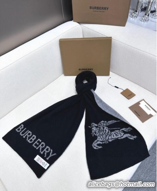 Famous Brand Burberry Equestrian Knight Cashmere Long Scarf 30x180cm 1128 Grey/Black 2024