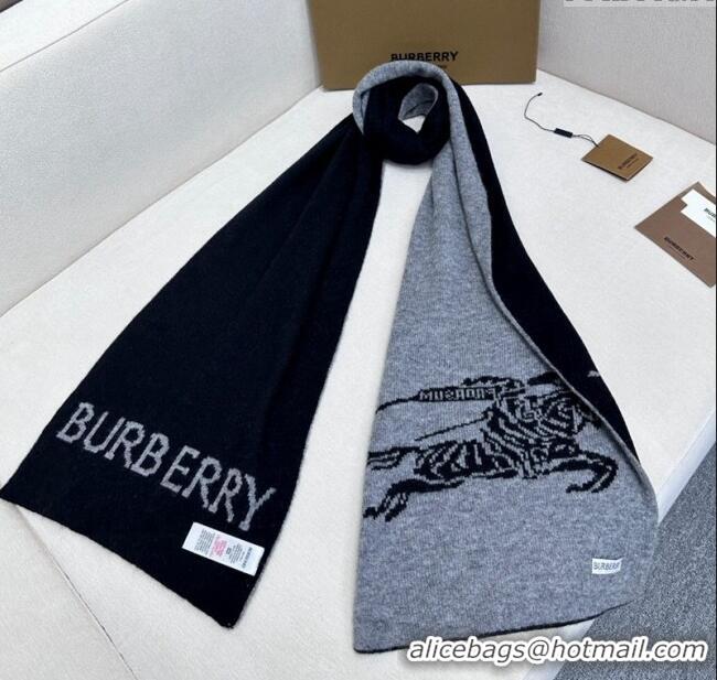 Famous Brand Burberry Equestrian Knight Cashmere Long Scarf 30x180cm 1128 Grey/Black 2024