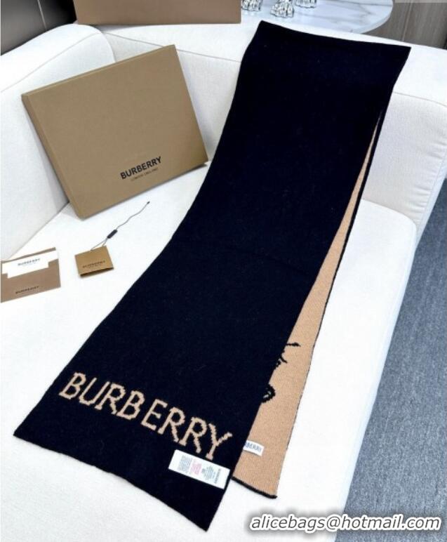 Luxurious Burberry Equestrian Knight Cashmere Long Scarf 30x180cm 1128 Beige/Black 2024