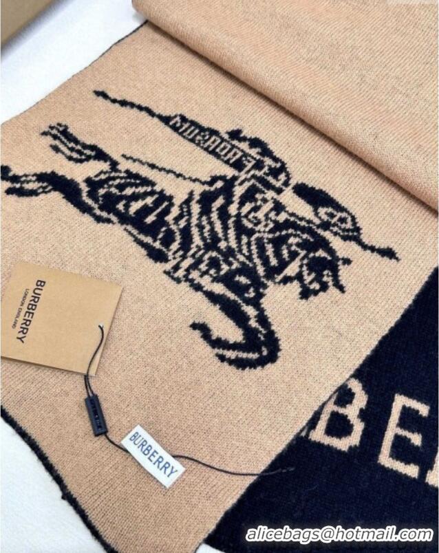 Luxurious Burberry Equestrian Knight Cashmere Long Scarf 30x180cm 1128 Beige/Black 2024