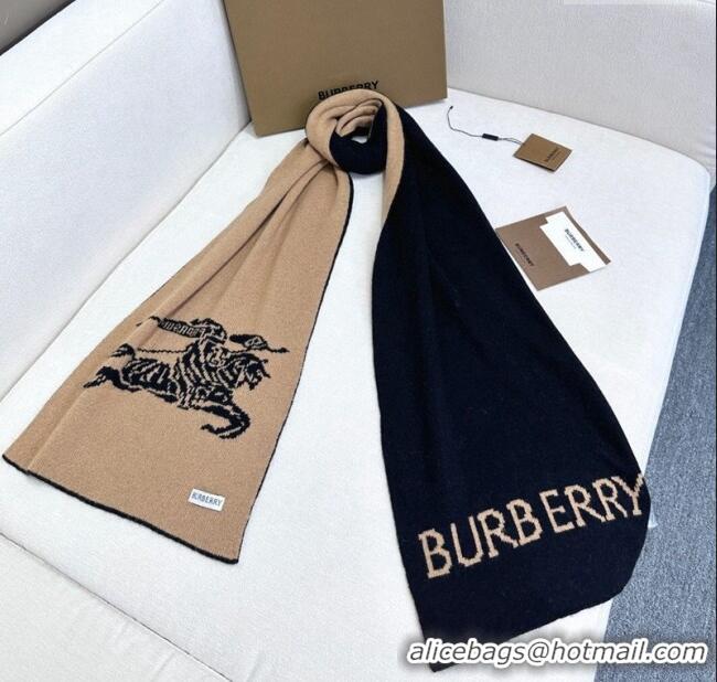 Luxurious Burberry Equestrian Knight Cashmere Long Scarf 30x180cm 1128 Beige/Black 2024