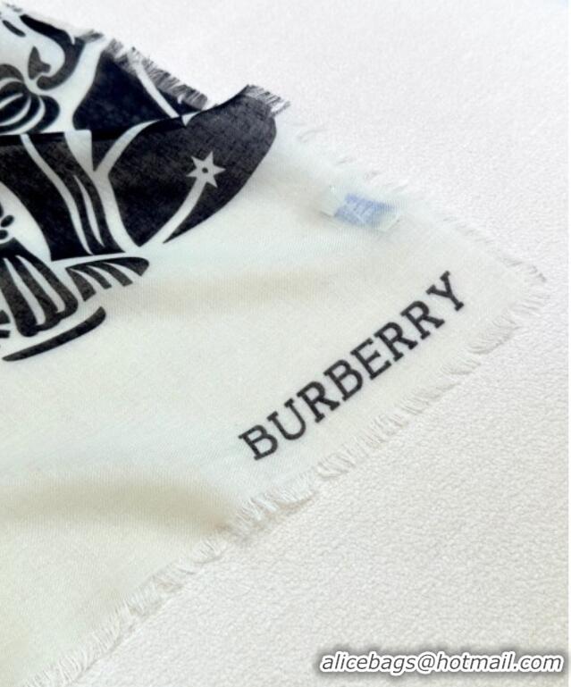 Good Product Burberry Equestrian Knight Wool Silk Blend Long Scarf 70x200cm 1128 Black 2024