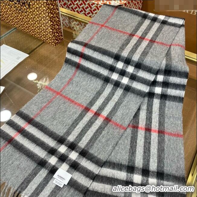 Luxurious Burberry Check Cashmere Scarf 30x168cm B011603 Grey 2025 Top Quality