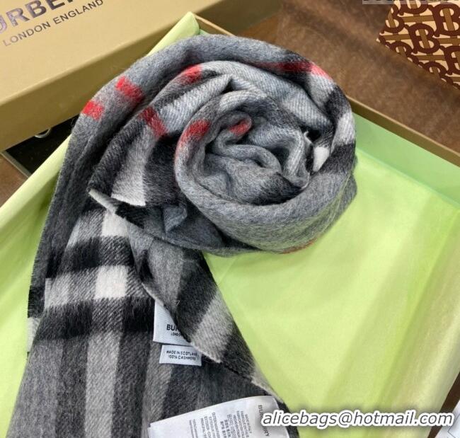 Luxurious Burberry Check Cashmere Scarf 30x168cm B011603 Grey 2025 Top Quality