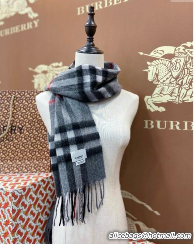 Luxurious Burberry Check Cashmere Scarf 30x168cm B011603 Grey 2025 Top Quality