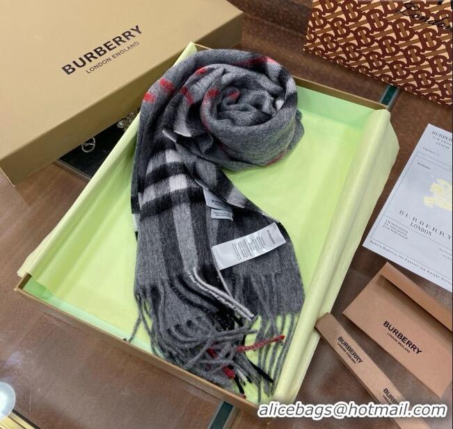 Luxurious Burberry Check Cashmere Scarf 30x168cm B011603 Grey 2025 Top Quality