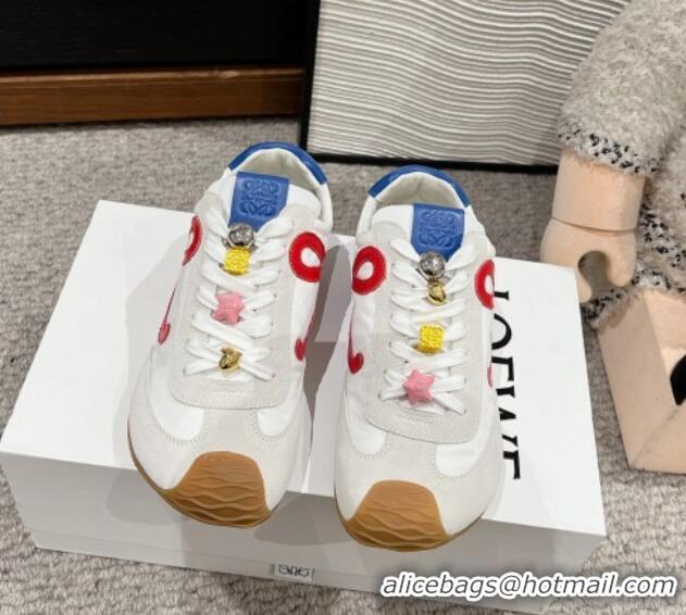 Top Design Loewe Ballet Runner 2.0 Sneakers in nylon and suede with charm White/Red 1224035