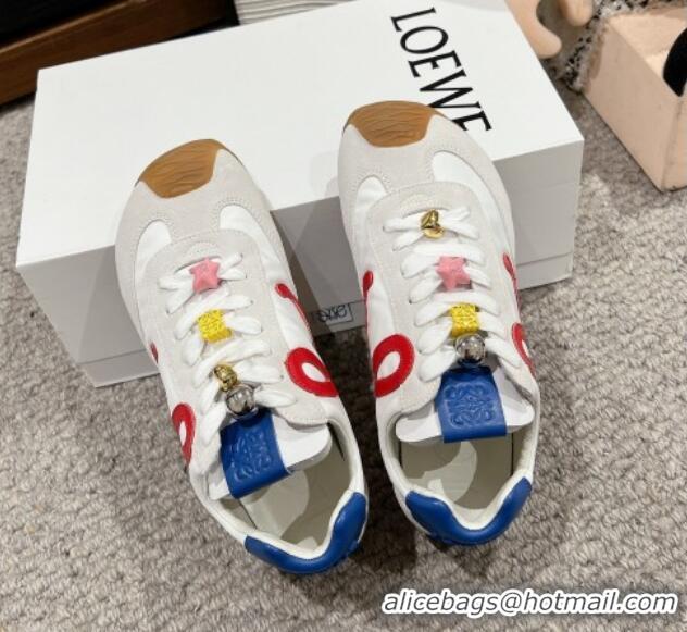 Top Design Loewe Ballet Runner 2.0 Sneakers in nylon and suede with charm White/Red 1224035