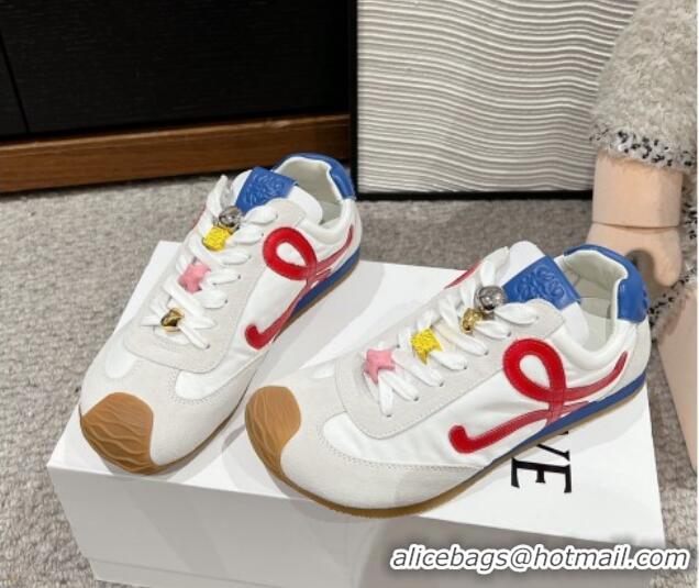 Top Design Loewe Ballet Runner 2.0 Sneakers in nylon and suede with charm White/Red 1224035