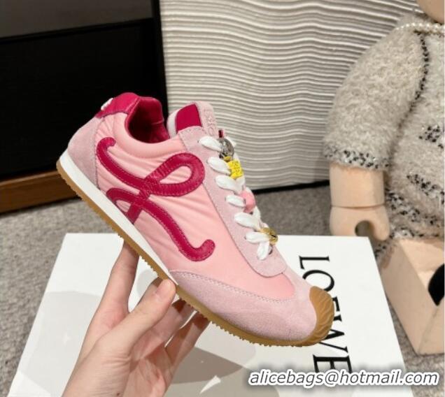 Shop Duplicate Loewe Women's Ballet Runner 2.0 Sneakers in nylon and suede with charm Pink/Red 1224036