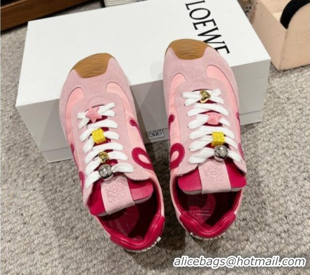 Shop Duplicate Loewe Women's Ballet Runner 2.0 Sneakers in nylon and suede with charm Pink/Red 1224036