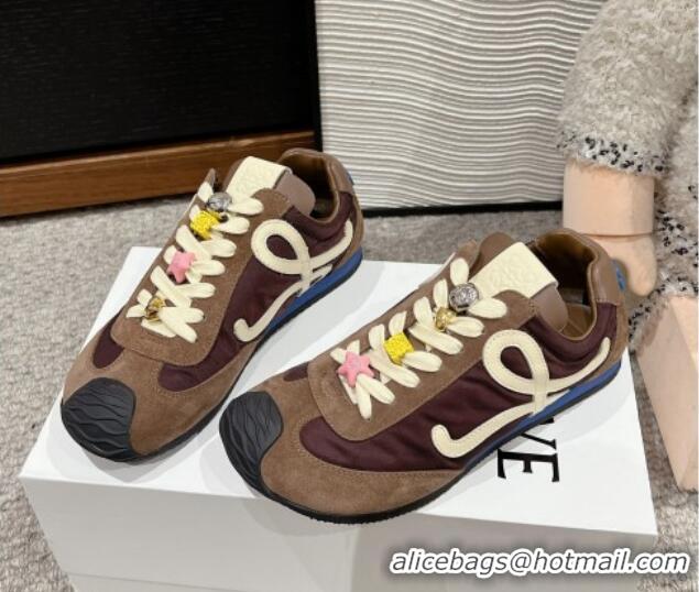 Good Looking Loewe Ballet Runner 2.0 Sneakers in nylon and suede with charm Brown 1224038