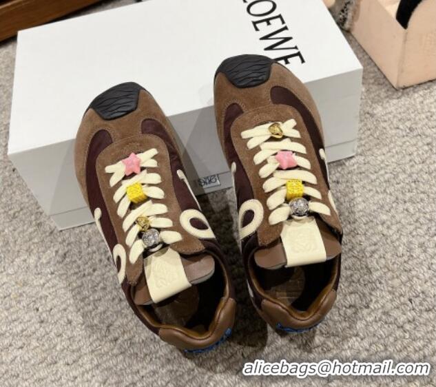 Good Looking Loewe Ballet Runner 2.0 Sneakers in nylon and suede with charm Brown 1224038