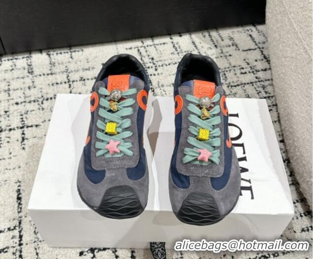 Cheap Price Loewe Ballet Runner 2.0 Sneakers in nylon and suede with charm Dark Grey/Dark Blue 0221021