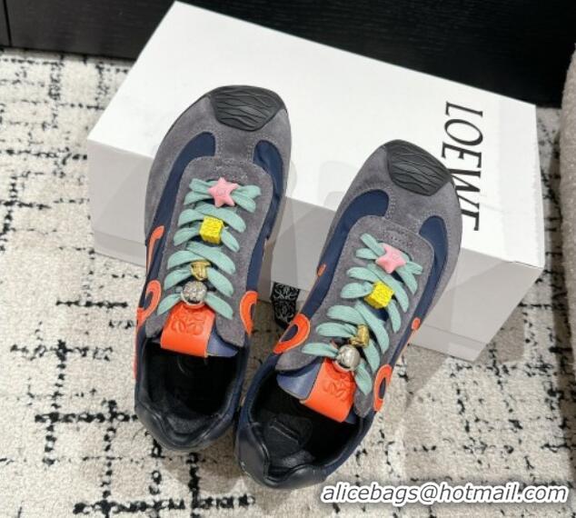 Cheap Price Loewe Ballet Runner 2.0 Sneakers in nylon and suede with charm Dark Grey/Dark Blue 0221021