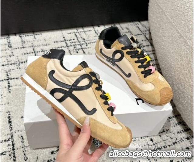 Buy Luxury Loewe Ballet Runner 2.0 Sneakers in nylon and suede with charm Beige/Light Brown 0221022