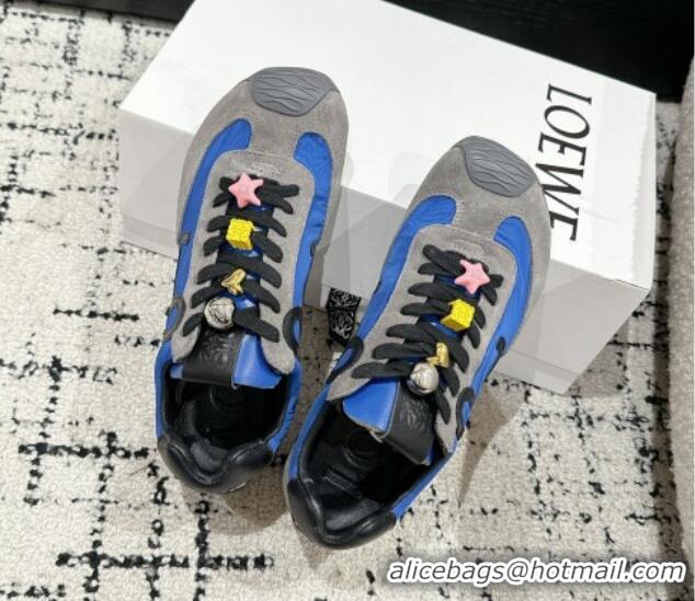 Best Grade Loewe Ballet Runner 2.0 Sneakers in nylon and suede with charm Navy Blue 0221023