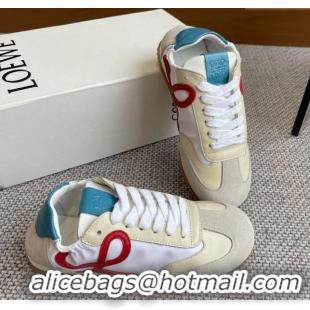 Charming Loewe Ballet Runner 2.0 Sneakers in calfskin, nylon and suede Beige/White/Blue 0221027