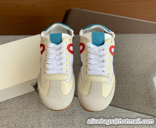 Charming Loewe Ballet Runner 2.0 Sneakers in calfskin, nylon and suede Beige/White/Blue 0221027