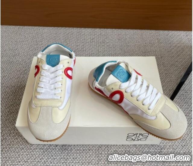 Charming Loewe Ballet Runner 2.0 Sneakers in calfskin, nylon and suede Beige/White/Blue 0221027