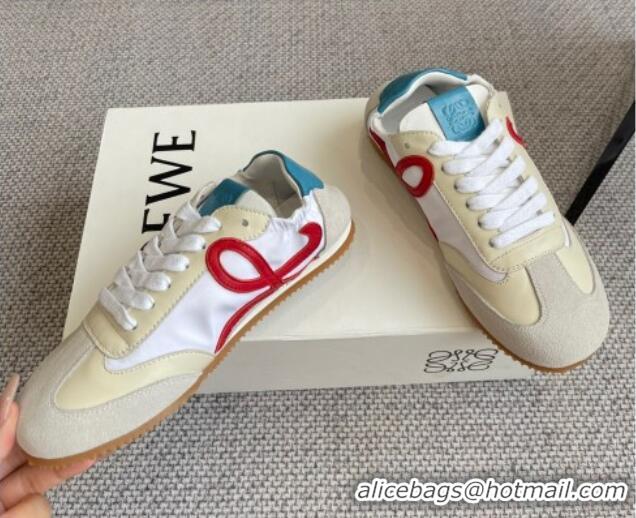 Charming Loewe Ballet Runner 2.0 Sneakers in calfskin, nylon and suede Beige/White/Blue 0221027