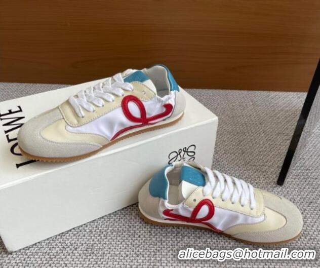 Charming Loewe Ballet Runner 2.0 Sneakers in calfskin, nylon and suede Beige/White/Blue 0221027