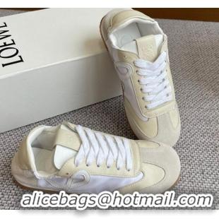 Hot Style Loewe Ballet Runner 2.0 Sneakers in calfskin, nylon and suede Light Beige/White 0221029