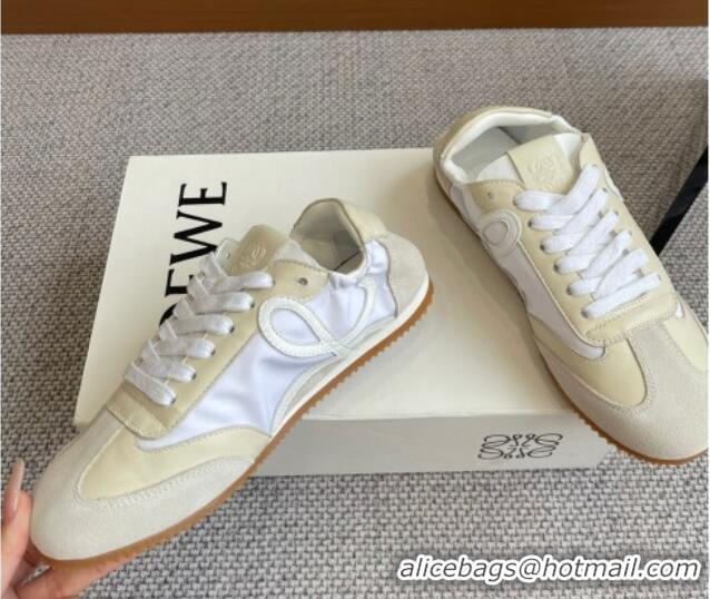 Hot Style Loewe Ballet Runner 2.0 Sneakers in calfskin, nylon and suede Light Beige/White 0221029