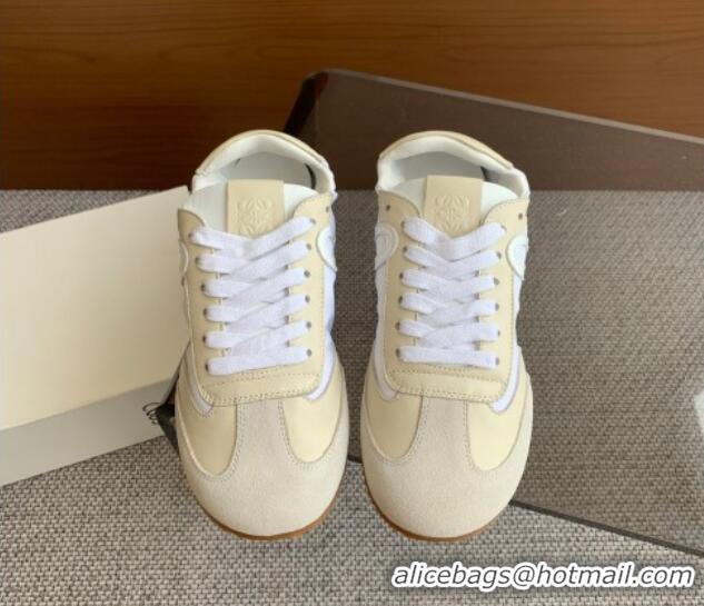 Hot Style Loewe Ballet Runner 2.0 Sneakers in calfskin, nylon and suede Light Beige/White 0221029