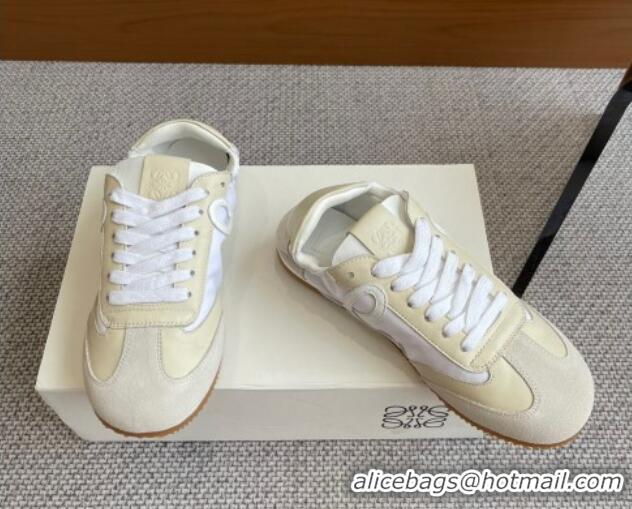 Hot Style Loewe Ballet Runner 2.0 Sneakers in calfskin, nylon and suede Light Beige/White 0221029