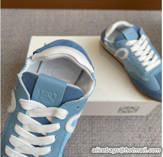 Sophisticated Loewe Ballet Runner 2.0 Sneakers in calfskin, nylon and suede Light Blue/White 0221030