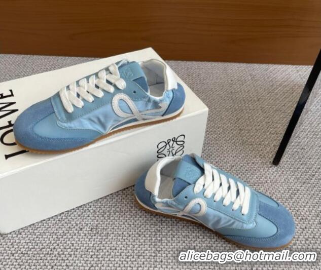 Sophisticated Loewe Ballet Runner 2.0 Sneakers in calfskin, nylon and suede Light Blue/White 0221030