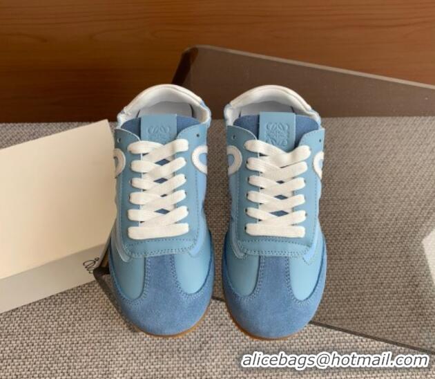 Sophisticated Loewe Ballet Runner 2.0 Sneakers in calfskin, nylon and suede Light Blue/White 0221030