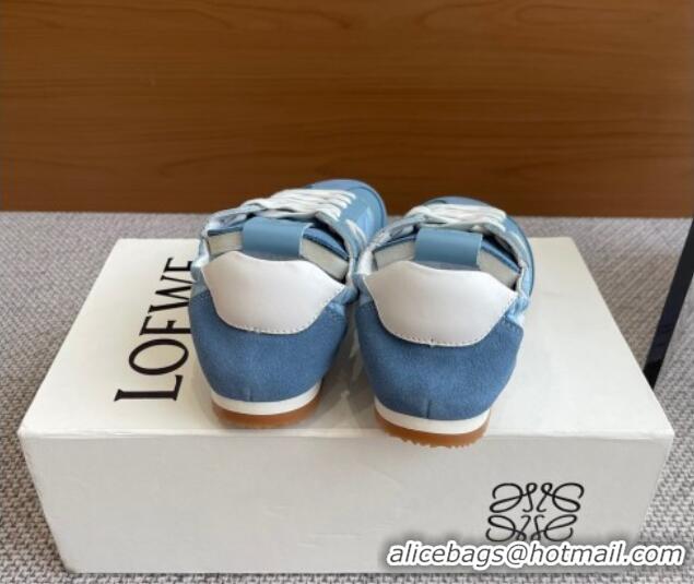 Sophisticated Loewe Ballet Runner 2.0 Sneakers in calfskin, nylon and suede Light Blue/White 0221030