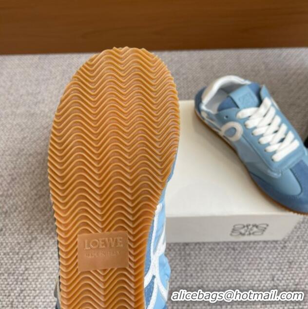 Sophisticated Loewe Ballet Runner 2.0 Sneakers in calfskin, nylon and suede Light Blue/White 0221030