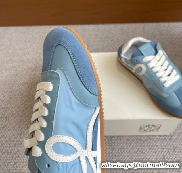 Sophisticated Loewe Ballet Runner 2.0 Sneakers in calfskin, nylon and suede Light Blue/White 0221030