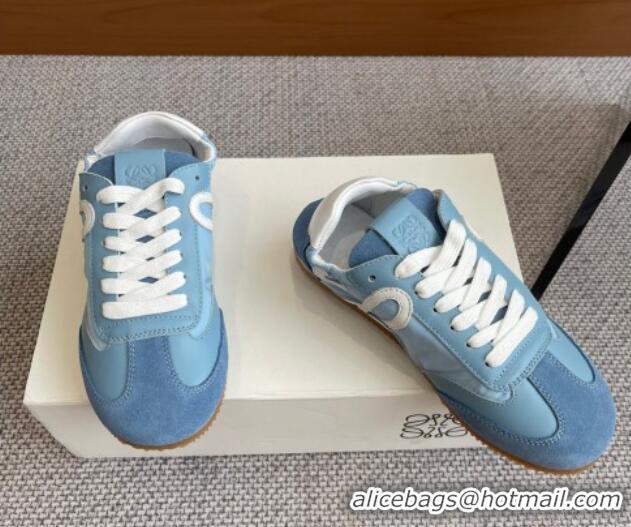 Sophisticated Loewe Ballet Runner 2.0 Sneakers in calfskin, nylon and suede Light Blue/White 0221030