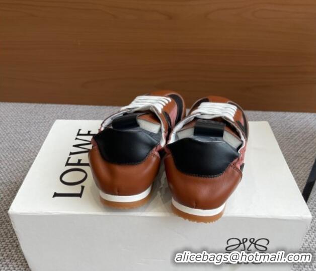 Cheap Price Loewe Ballet Runner 2.0 Sneakers in calfskin, nylon and suede Dark Brown/Black 0221031