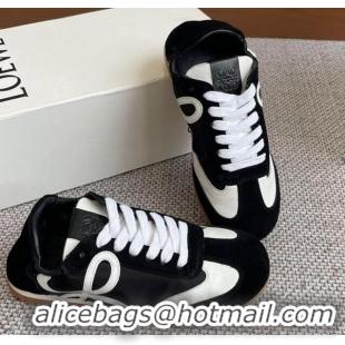 Stylish Loewe Ballet Runner 2.0 Sneakers in calfskin, nylon and suede Black/White 0221033