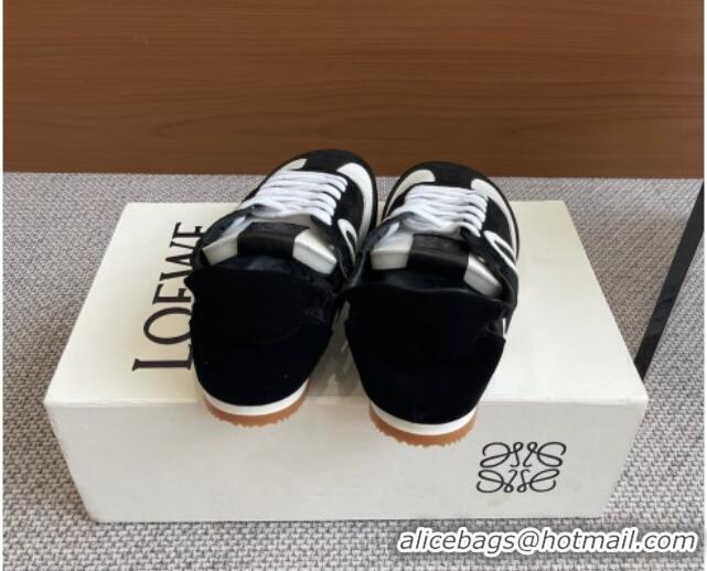 Stylish Loewe Ballet Runner 2.0 Sneakers in calfskin, nylon and suede Black/White 0221033